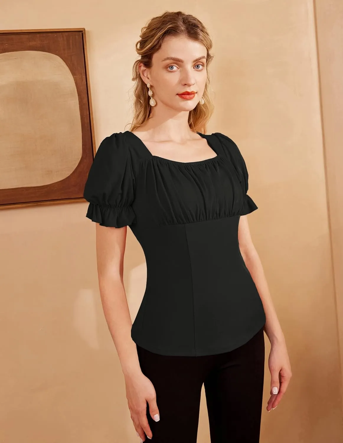 Scarlet Darkness Women's Renaissance Shirt Puff Sleeve Square Neck Vintage Blouse