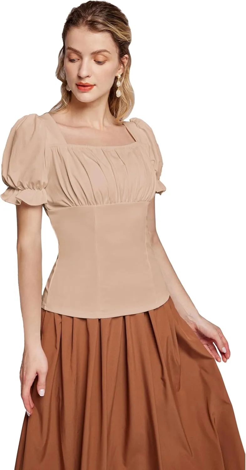 Scarlet Darkness Women's Renaissance Shirt Puff Sleeve Square Neck Vintage Blouse