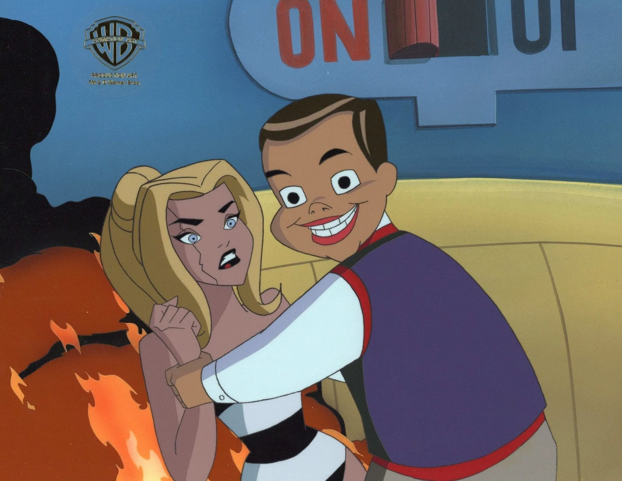 Superman the Animated Series Original Production Cel on Original Background: Darci and Toyman