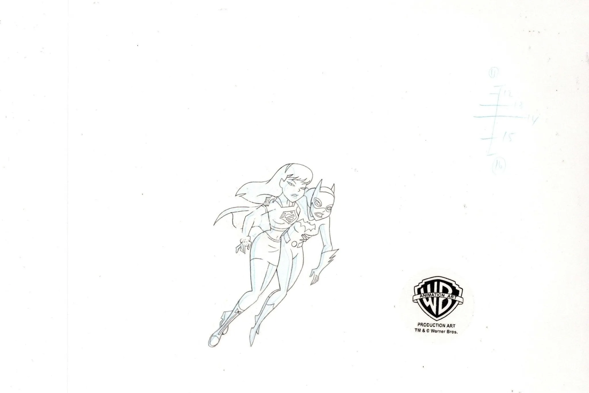 The New Batman Adventures Original Production Drawing: Batgirl and Supergirl