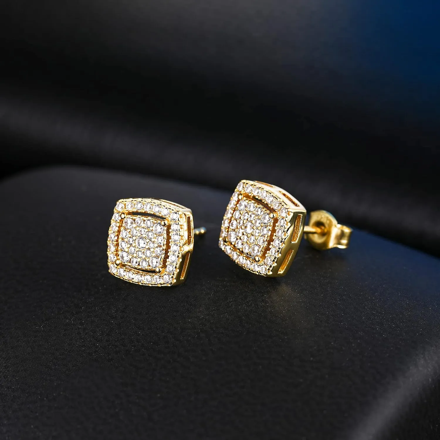 TRUMIUM Stud Earrings for Men Women Silver Gold Plated Layered Iced Out Sterling Silver Cz Earrings Hypoallergenic