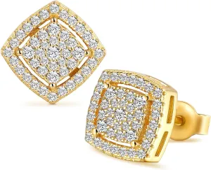 TRUMIUM Stud Earrings for Men Women Silver Gold Plated Layered Iced Out Sterling Silver Cz Earrings Hypoallergenic