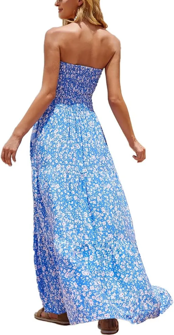 Women's Summer Strapless Tube Top Maxi Dresses Off Shoulder Boho Beach Long Dress