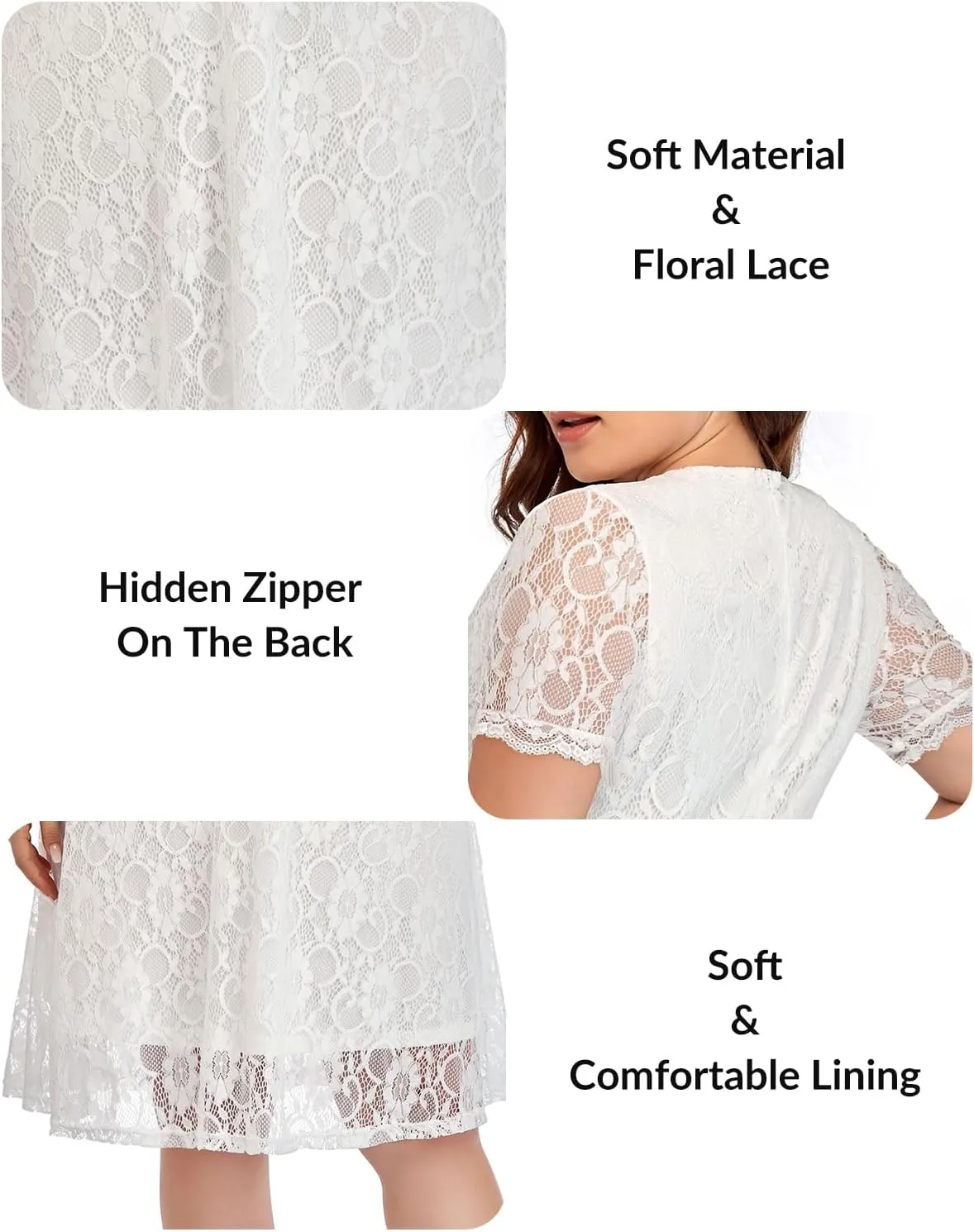 Women's Wedding Guest Plus Size Semi Formal Cocktail Lace Wrap V Neck Short Sleeve Knee Length Dress