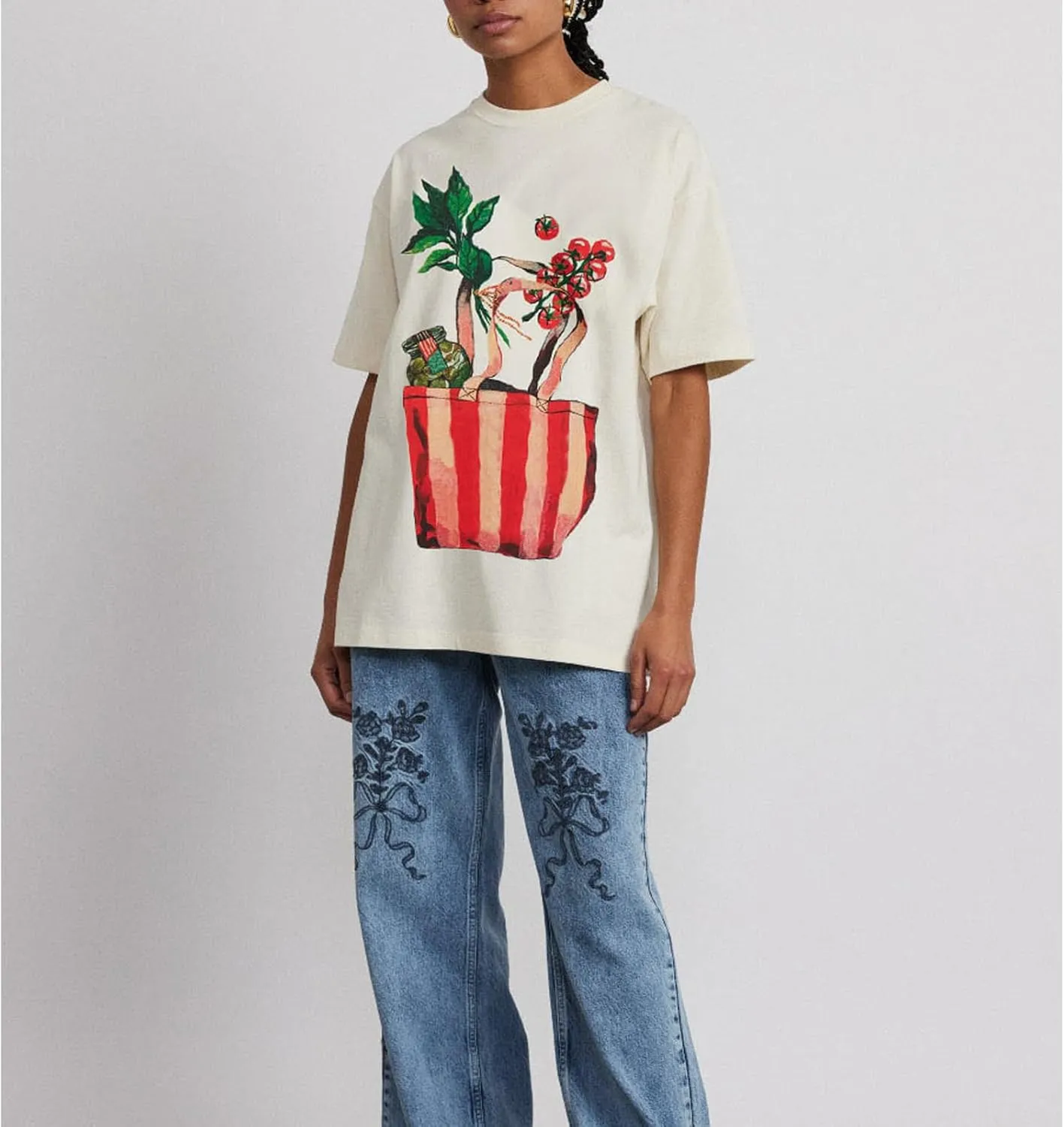 Y2k Womens Oversized Fruit Graphic Print Tees Shirts Vintage Flower Baggy Tshirt Tops Coastal Clothes Aesthetic