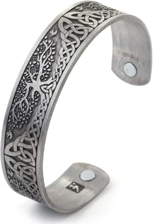 Yggdrasil World Tree of Life Bracelet Health Care Stainless Steel Cuff Bangle Bracelet for Men (Antique Silver)