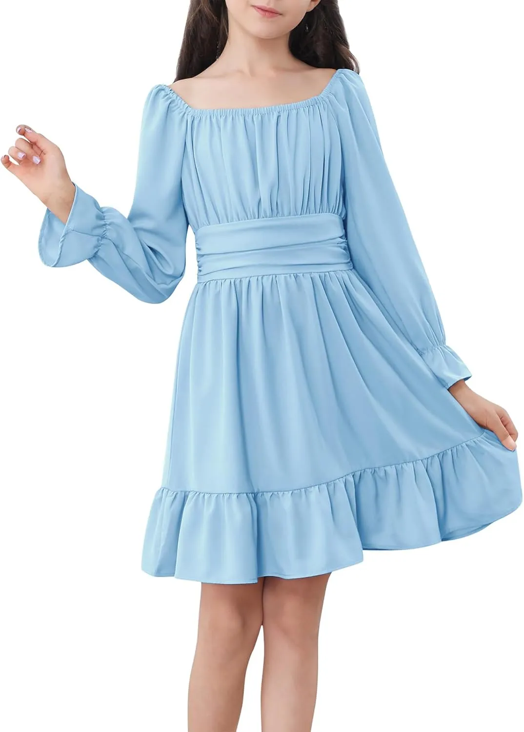 Zando Girls Dresses Long Sleeve Junior Dresses Back Tie Spring Dress for Girls 6-16 Years