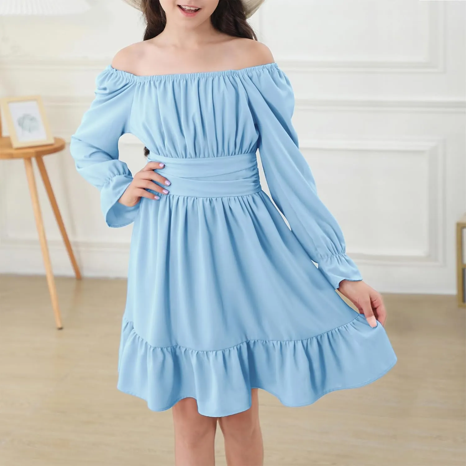 Zando Girls Dresses Long Sleeve Junior Dresses Back Tie Spring Dress for Girls 6-16 Years
