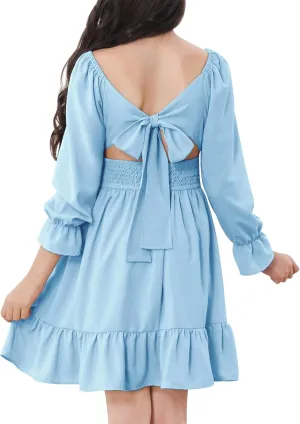 Zando Girls Dresses Long Sleeve Junior Dresses Back Tie Spring Dress for Girls 6-16 Years